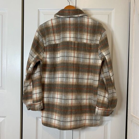 Miss Selfie Shacket Womens M Soft Fleece Brown Plaid Button Front Pockets - Picture 2 of 8
